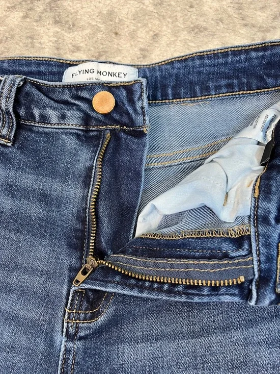 FLYING MONKEY HIGH RISE BOOT CUT DENIM BLUE JEANS RAW HEM DISTRESSED SZ 28 - Picture 11 of 14